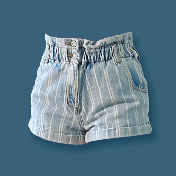 NWOT Pacsun Blue Striped Paper Bag Jean Shorts - Picture 3 of 4
